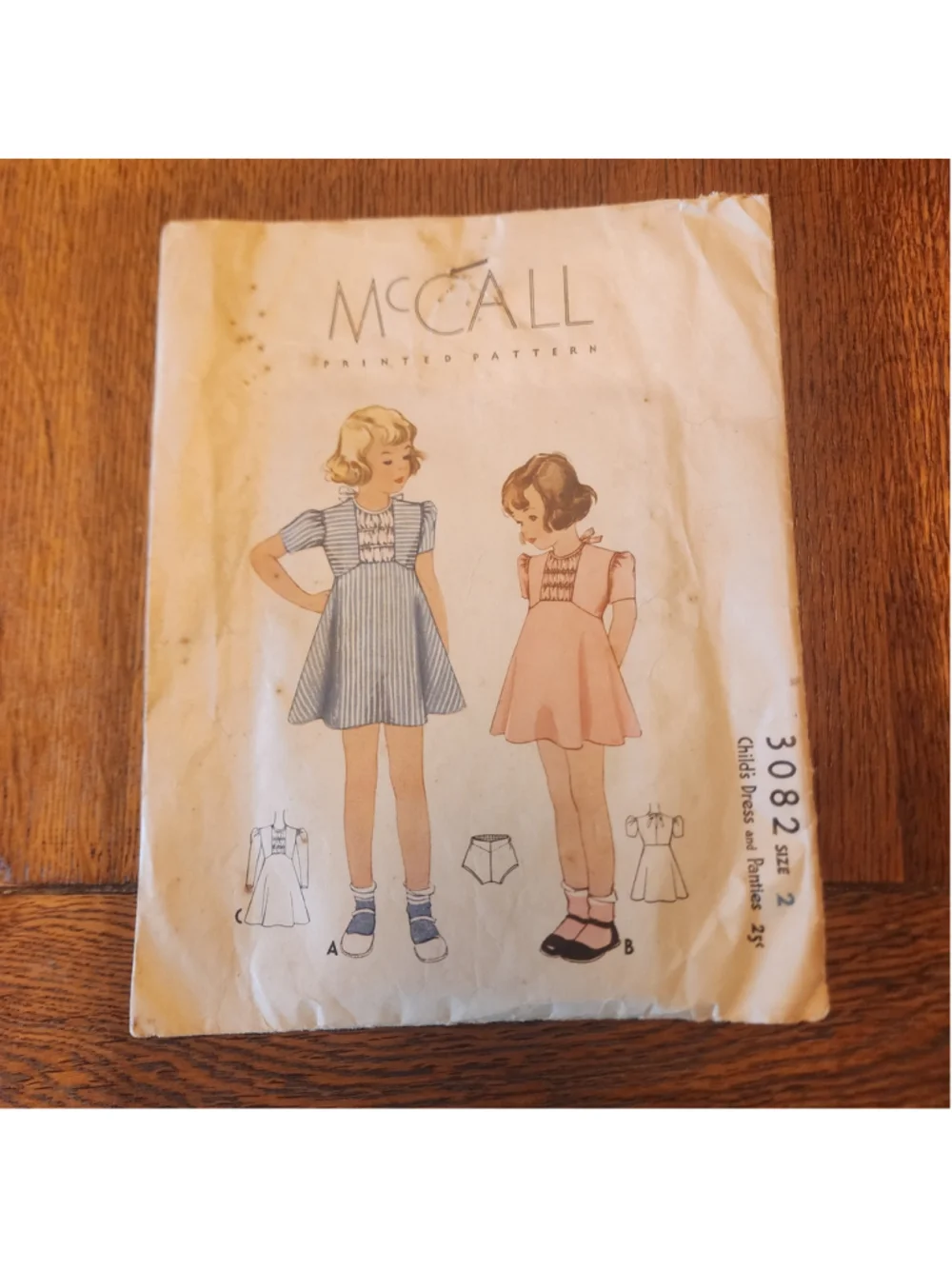 Vintage McCall Girls Dress and Panties Sewing Pattern Size 2 #3082, 1939. Cut
